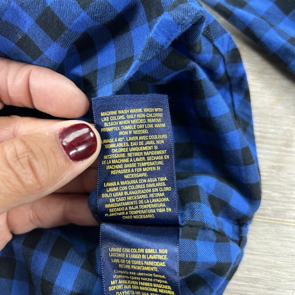 Polo‎ Ralph Lauren Youth Large 14-16 Blue Checkered Button Down Camp Pockets